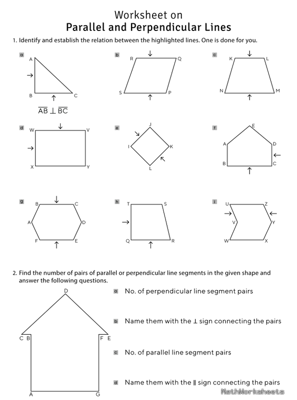 Worksheet on Parallel and Perpendicular Lines